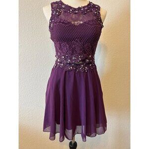 Women's Purple‎ 2 PIece Rhinestone Lace  Dress Homecoming Party Size 7